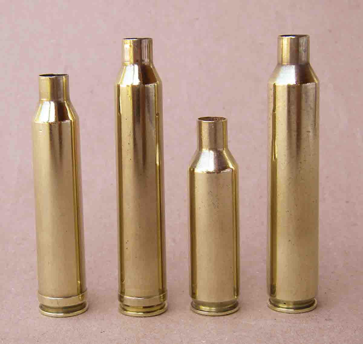 Remington has introduced other 7mm “magnum” cartridges; however, they have never achieved the widespread popularity of the 7mm Remington Magnum. Left to right: 7mm Remington Magnum, 7mm Shooting Times Westerner, 7mm Remington Short  Action Ultra Magnum and 7mm Remington Ultra Magnum.